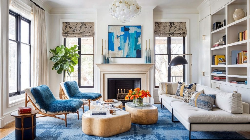 Art in interior design creates prominent focal points, like in this living room by Decorilla