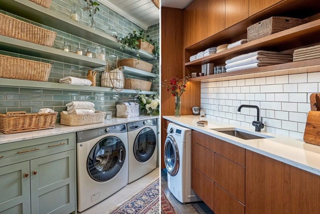 Efficient basement laundry rooms designed for convenience by Decorilla