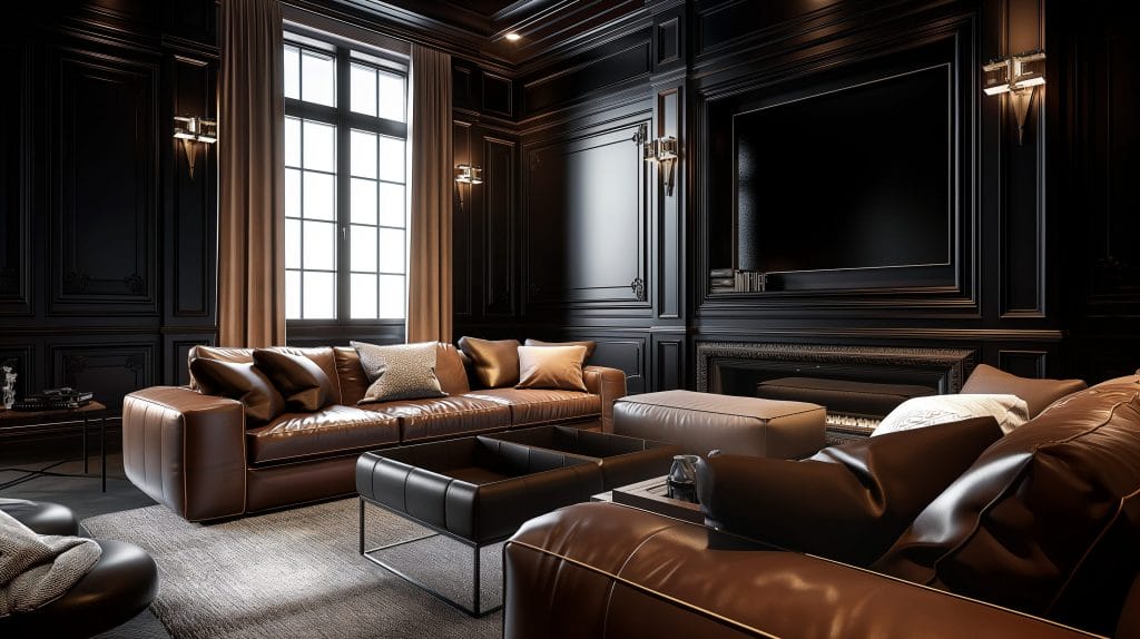 Black paint living room design by DECORILLA