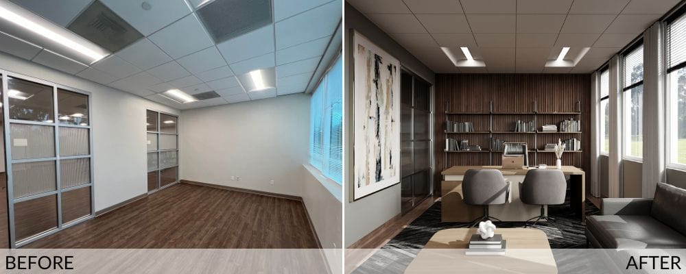 Contemporary executive office design before and after by Decorilla