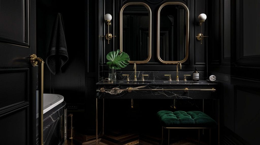 Regal bathrooms with dark floors by DECORILLA