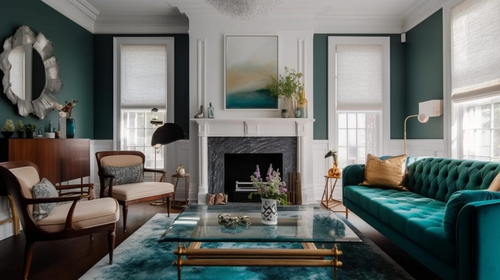 Eclectic Green living room paint colors by DECORILLA