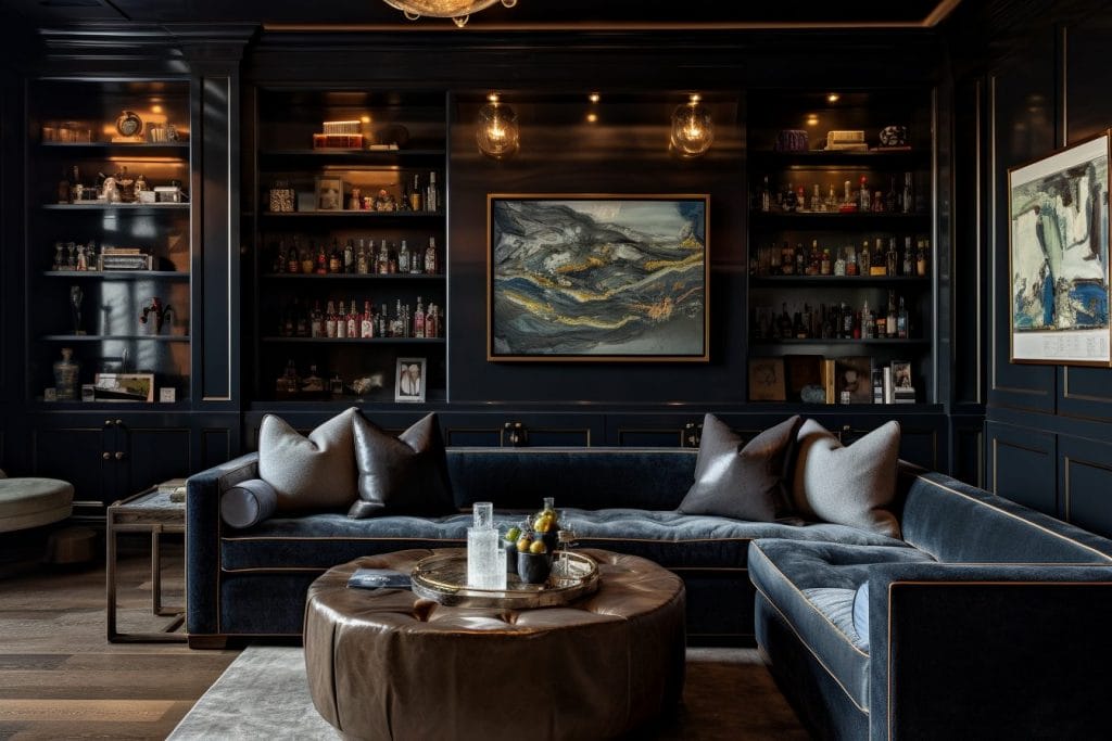 Luxurious basement bar remodel by Decorilla