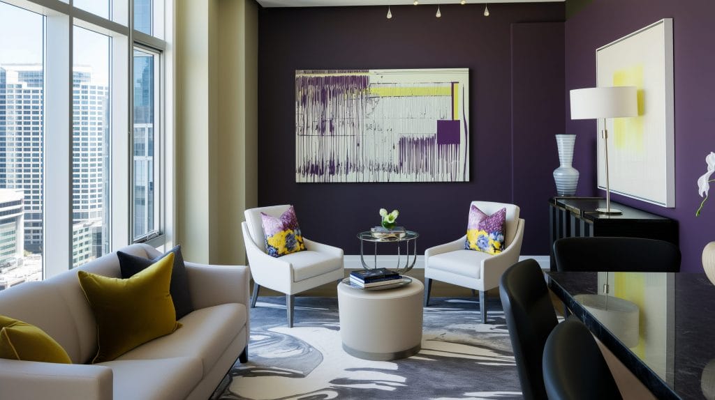 Modern purple living room colors by DECORILLA