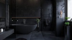 Moody master bathroom remodeling by Decorilla