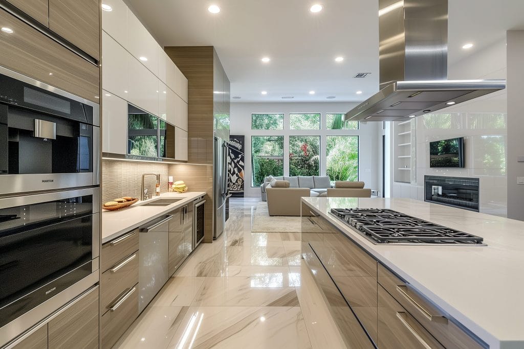 Sleek kitchen remodel with high-gloss cabinets showing the kitchen reno cost by Decorilla