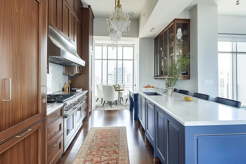 Styling a kitchen island with colored cabinets