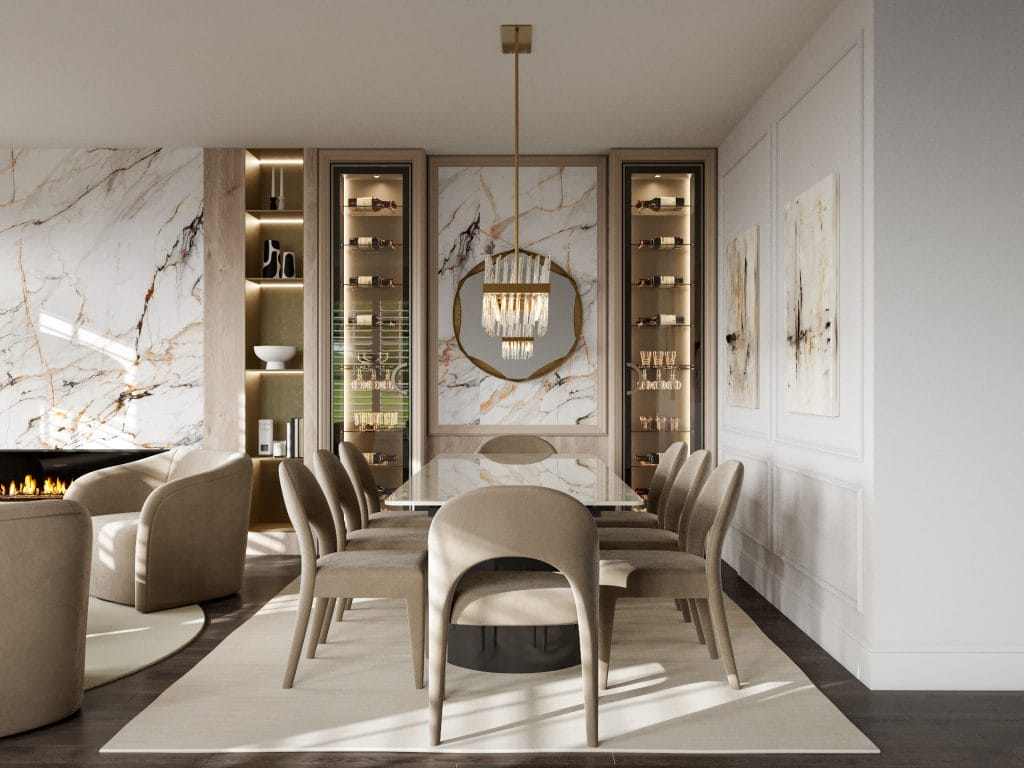 Elegant dining room and townhouse interior design by Decorilla