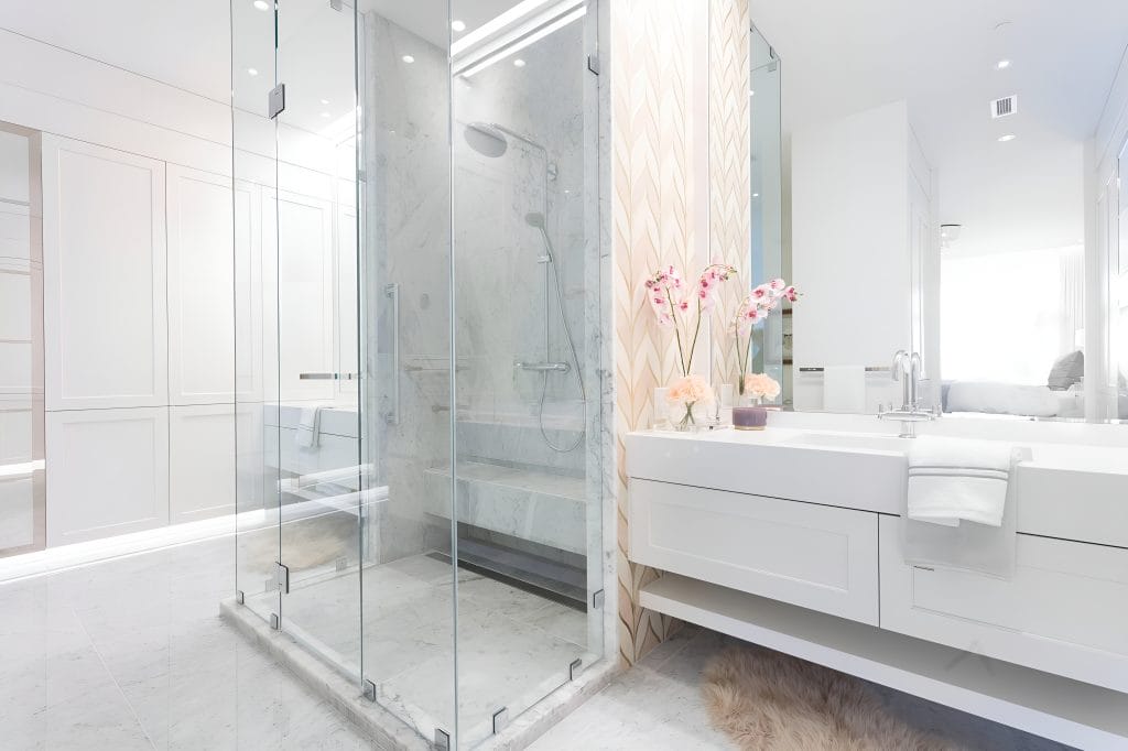 Elegant master bathroom design by Decorilla designer, Kimberly W.