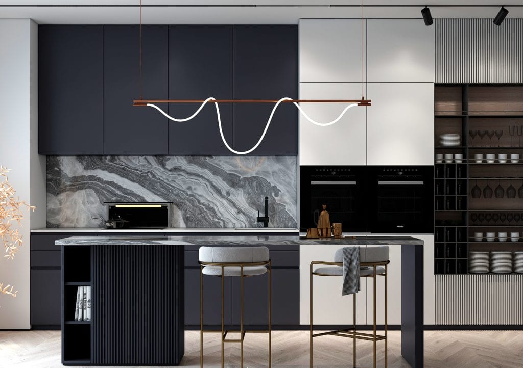 Elegant small kitchen interior design with high-end finishes by Decorilla