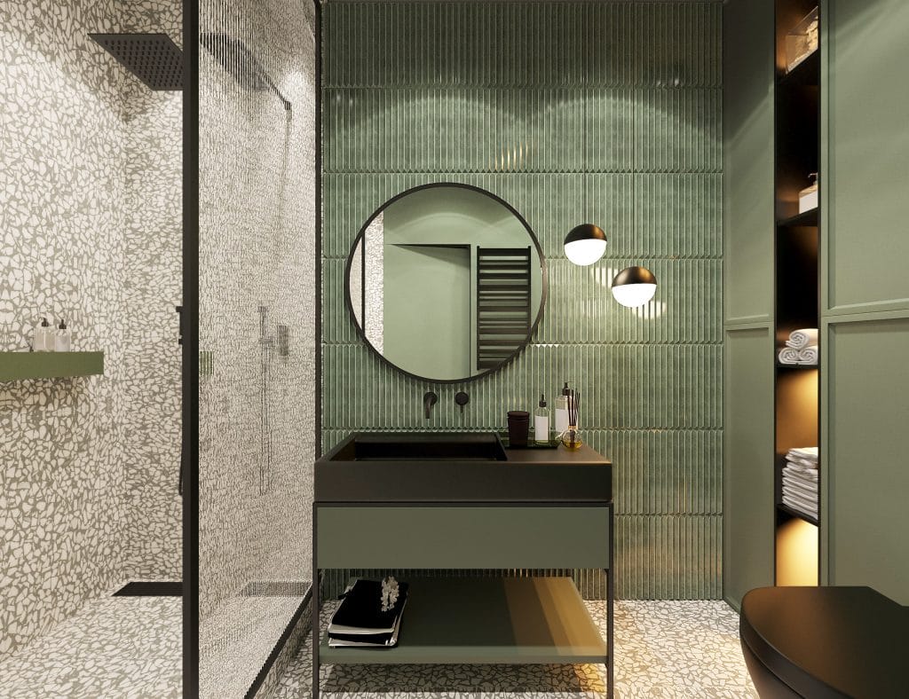 Glamorous small guest bathroom by DECORILLA