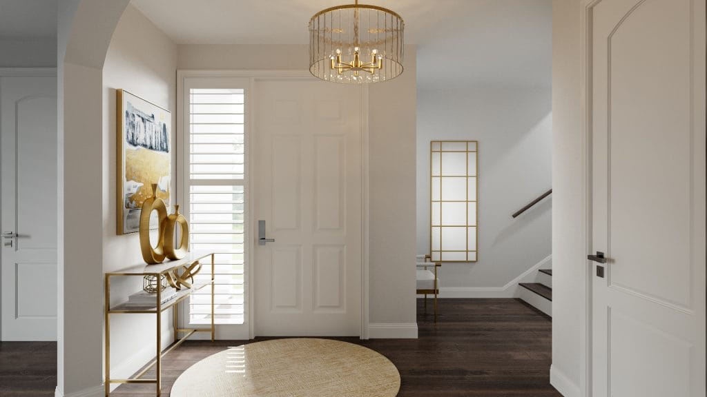 Hallway in a modern townhouse interior designed by Decorilla