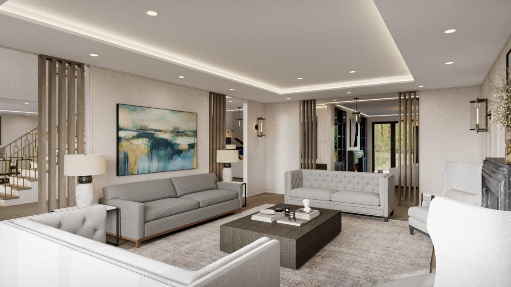 A cozy yet luxurious living room interior with a blend of classic and contemporary elements by Decorilla