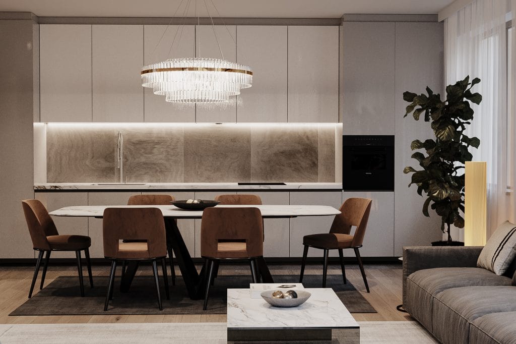 Blending form and function in a modern minimalist dining room by Decorilla