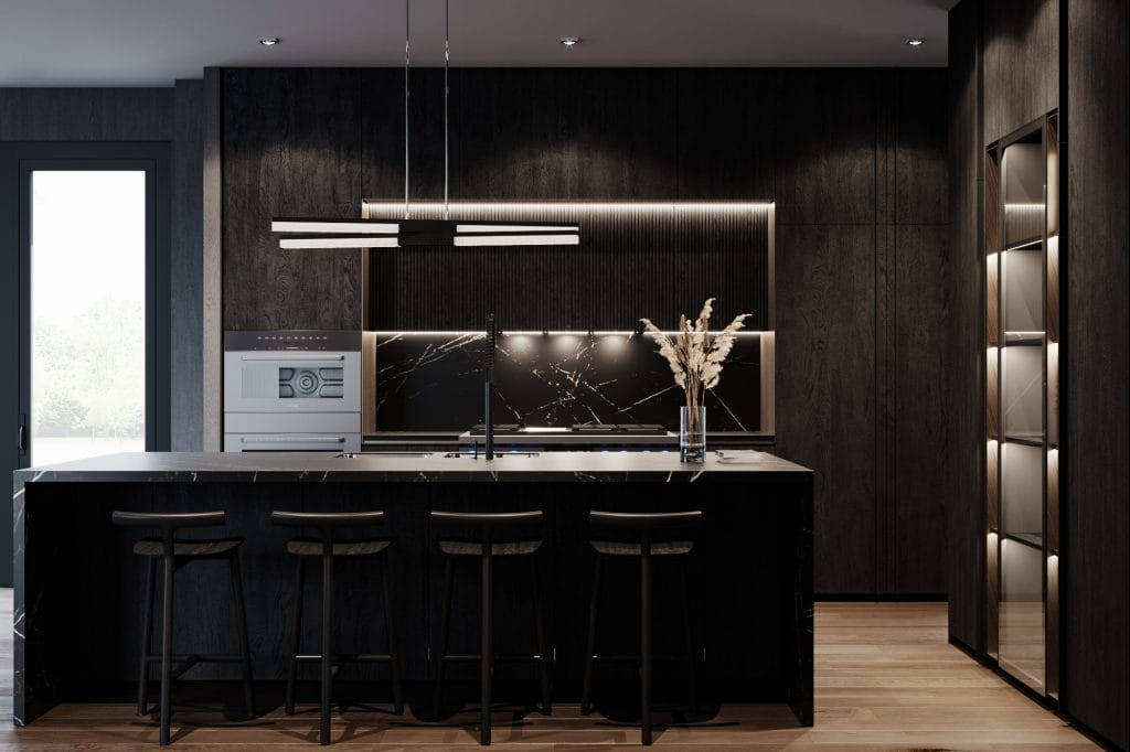 Dramatic modern kitchen for a small space by Decorilla designer, Mladen C.