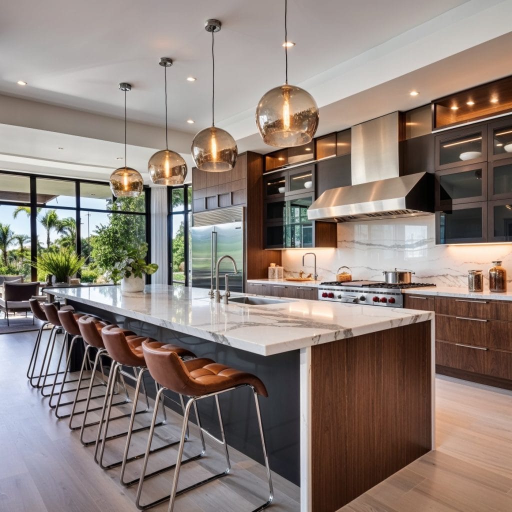 Elegant kitchen redesign with a large island demonstrating the cost to remodel a kitchen by Decorilla