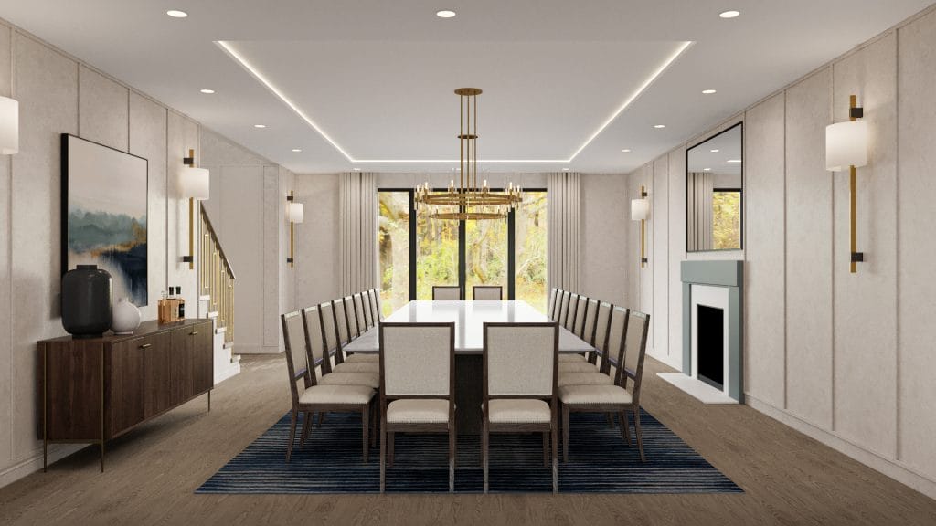 Elegant white luxurious dining room design by Decorilla