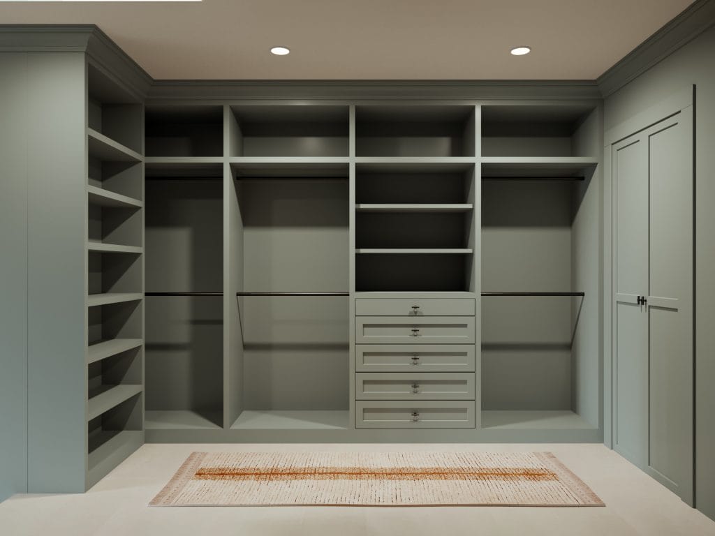 French cottage style walk-in closet layout by Decorilla