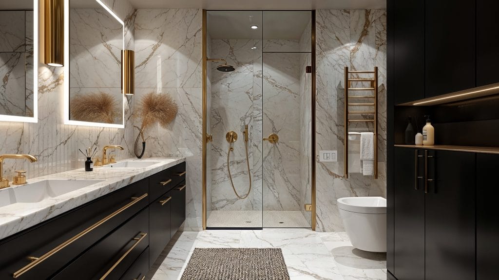 Glamorous smart bathroom decor ideas 2025 by DECORILLA