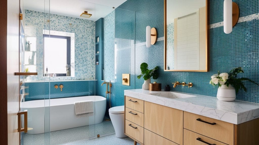 Luxury master bathroom trends 2025 with blue walls by DECORILLA