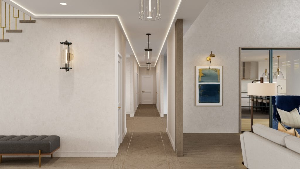 Peaceful luxurious hallway design by Decorilla