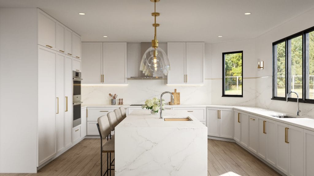 Serene luxurious white kitchen by Decorilla