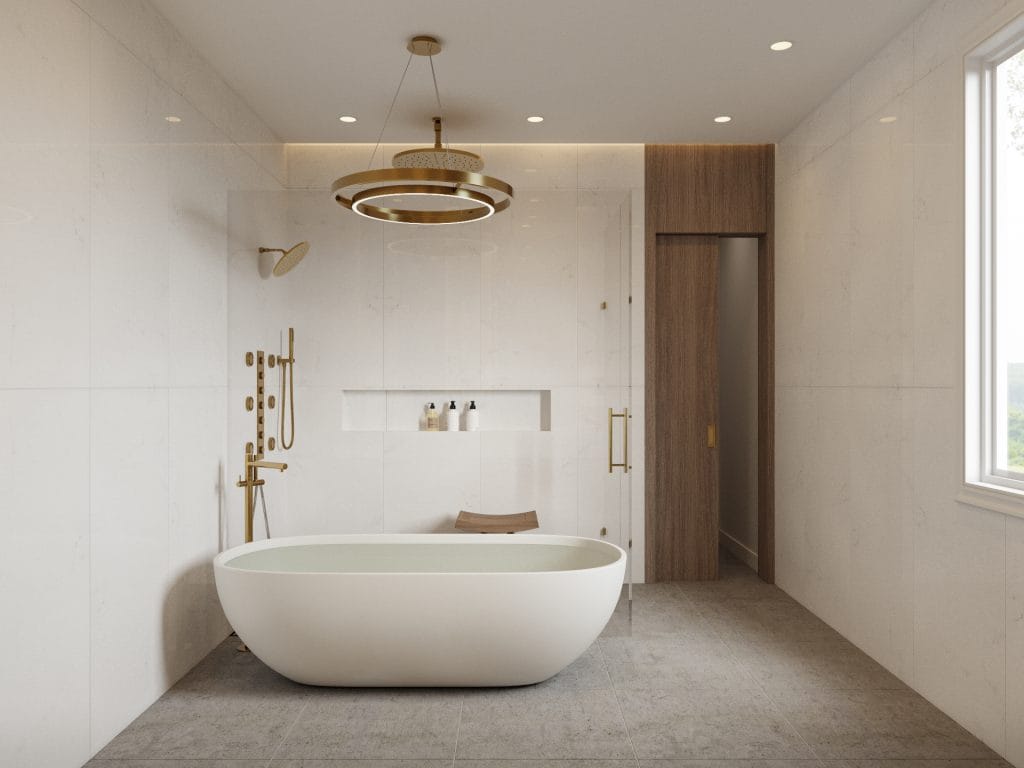 Sleek luxurious bathroom interior by Decorilla