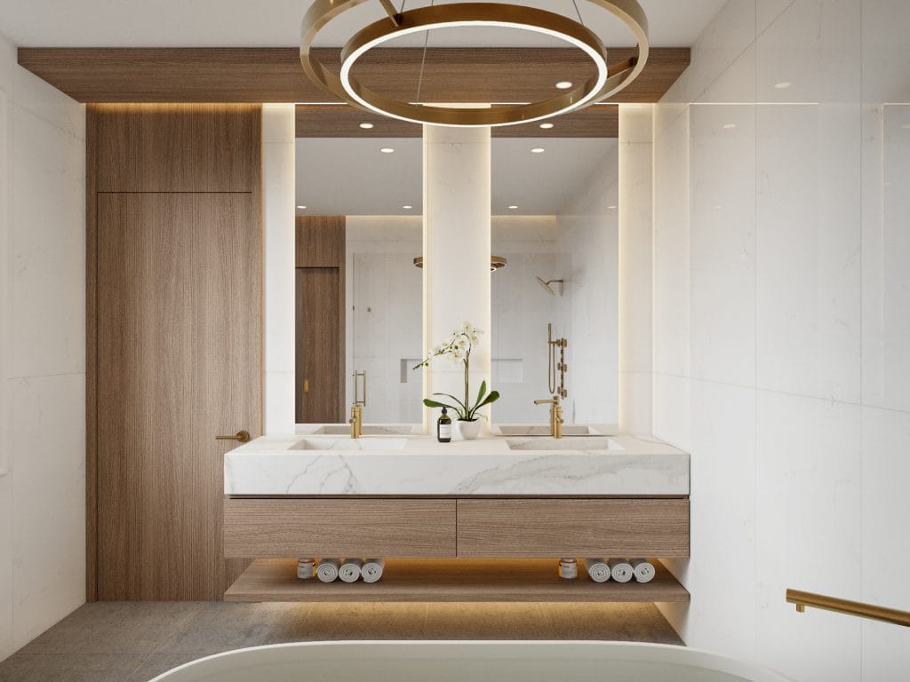 Stylish luxurious bathroom design by Decorilla