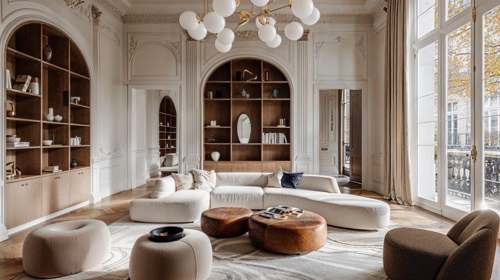 2025 living room trends with sculptural and artistic furniture by Decorilla