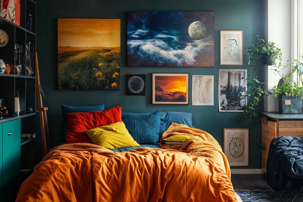 Best dorm decorations include a mix of vintage finds and contemporary pieces for unique moody dorm room ideas by Decorilla