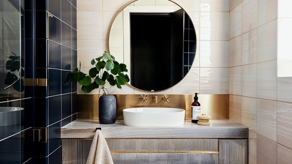 Bold contrasts in the current bathroom tile trends by Decorilla