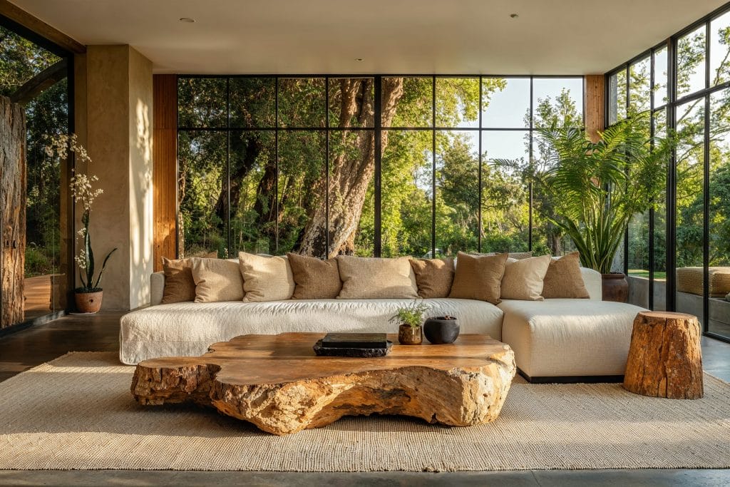 Eco-friendly living room highlighting sustainability in home decor trends 2025 by Decorilla