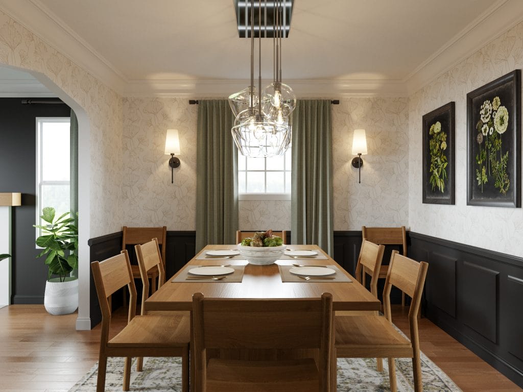 Elegant dining area with a modern twist on classic design by Decorilla