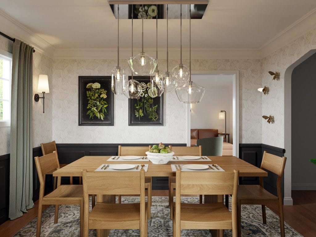 Elegant dining with a perfect balance of modern and rustic pieces by Decorilla