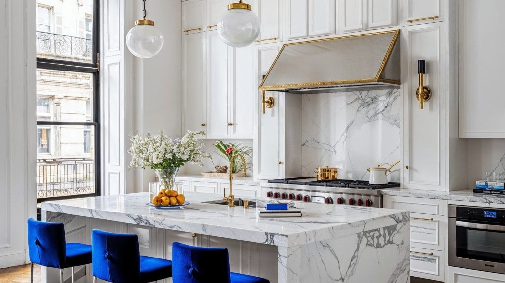 Golden sconces steal the show in trending kitchen light fixtures by Decorilla