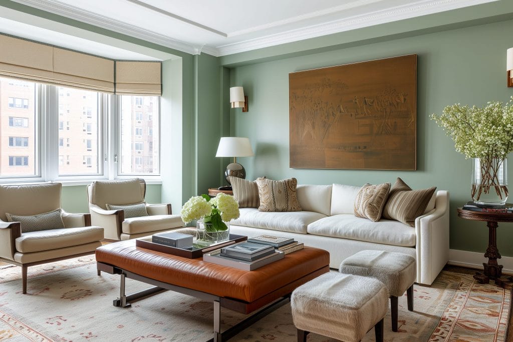 Green color suggestions for living rooms by Decorilla