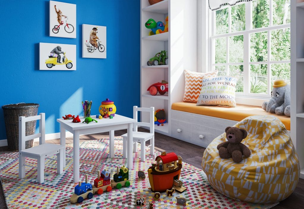 Kids playroom sunroom interior design by Decorilla designer, Joao A. 