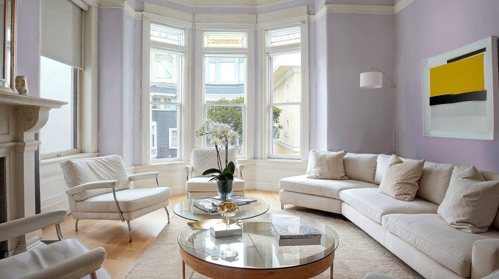 Light purple color suggestions for living room by Decorilla