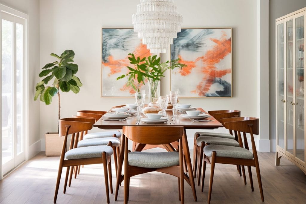 Modern dining room trends with large abstract artworks by DECORILLA