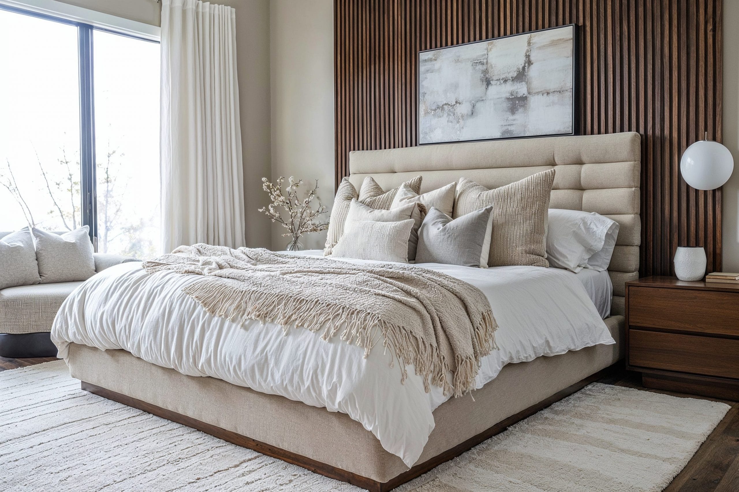 Modern neutral bedroom design before and after by Decorilla