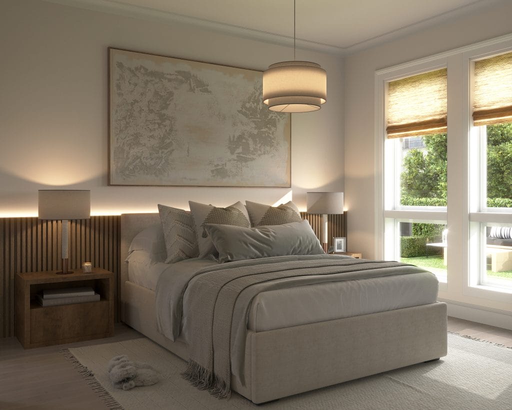 Modern neutral bedroom design by Decorilla