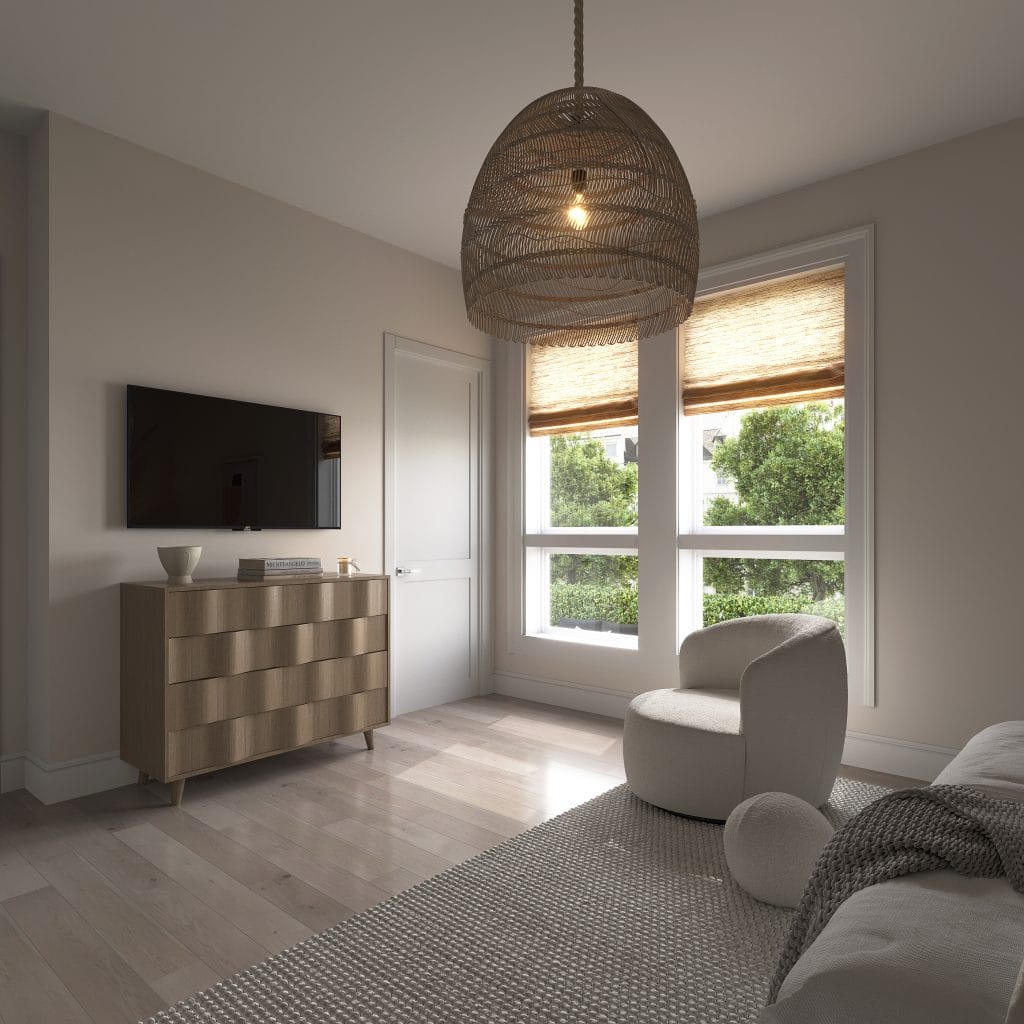 Modern neutral master bedroom by Decorilla