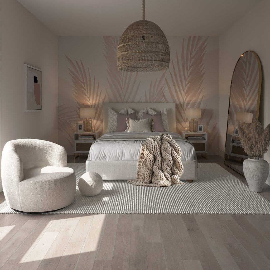 Modern neutral master bedroom design by Decorilla