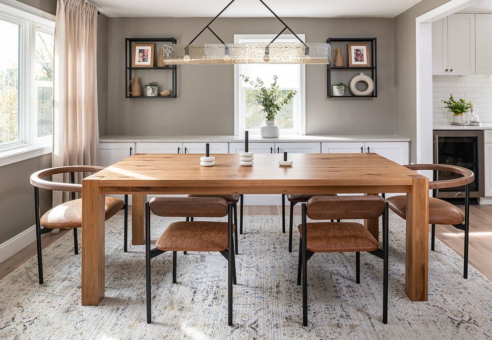 Recycled glass lighting in a dining room design by Decorilla designer, Cristiane P. 