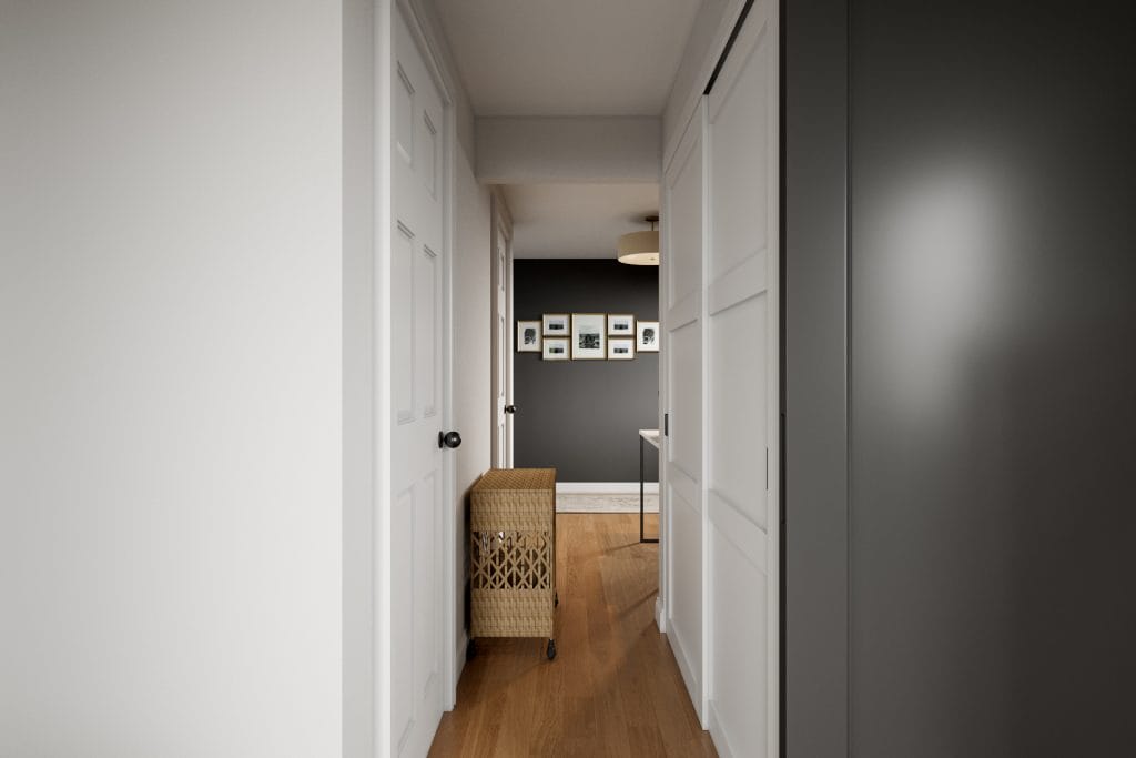 Smart storage and sleek lines in a passage to the functional home office by Decorilla