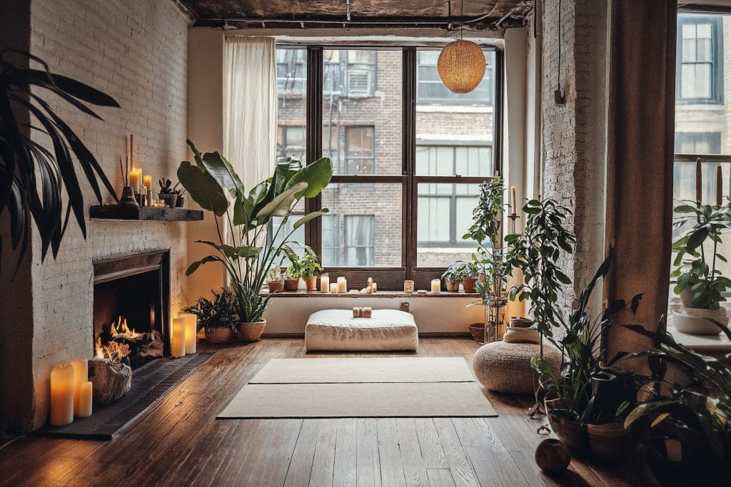 Wellness-focused yoga room key in 2025 home decor trends by Decorilla