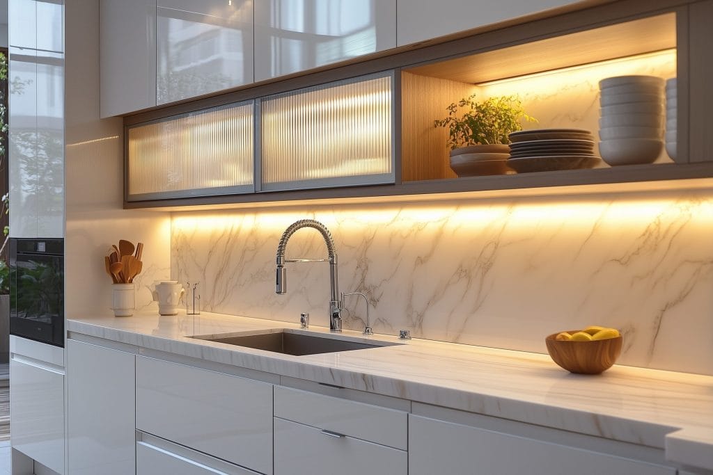 modern luxury kitchen with cabinet lighting trends by Decorilla