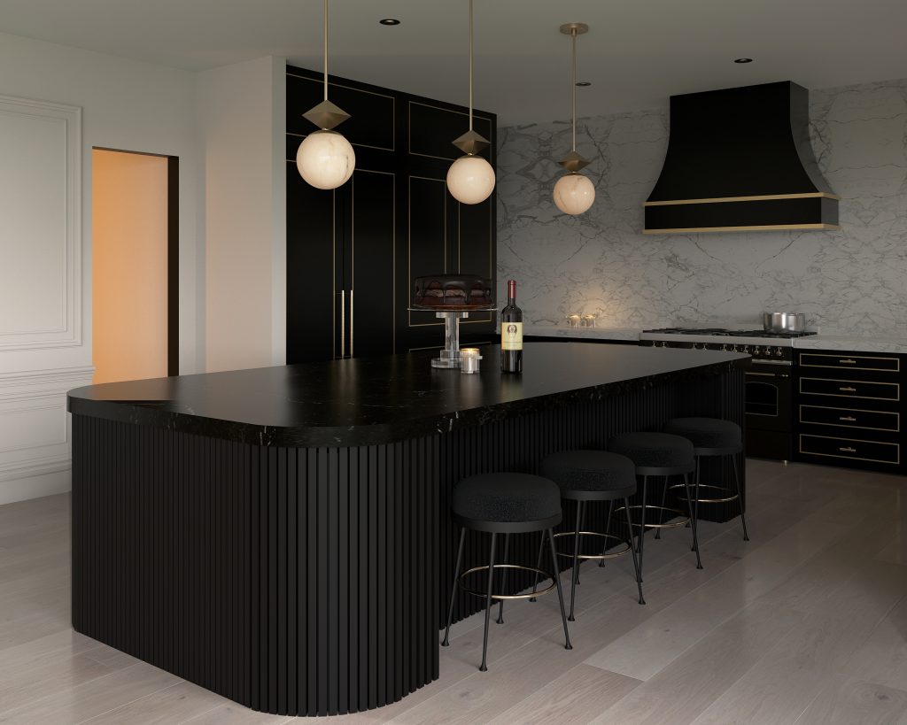 Brass fixtures and marble counters highlight this modern classic kitchen by Decorilla