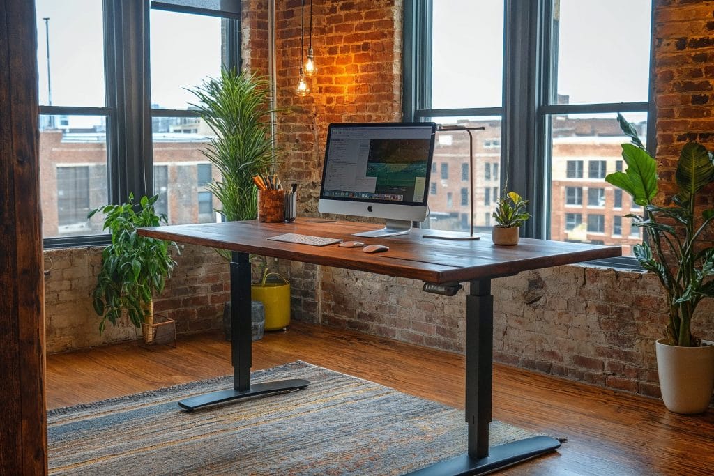 Eclectic commercial office design trends with standing desk by DECORILLA