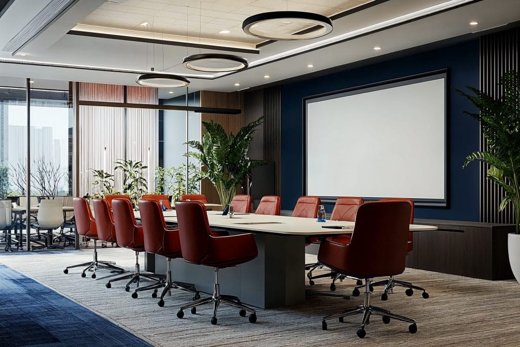 Luxury high-tech conference room office trends by DECORILLA